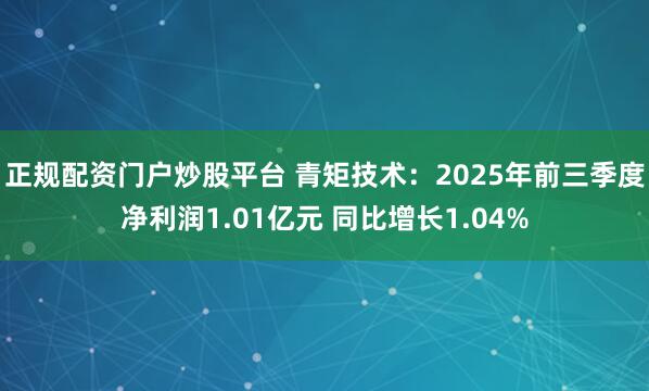 正规配资门户炒股平台 青矩技术：2025年前三季度净利润1.01亿元 同比增长1.04%